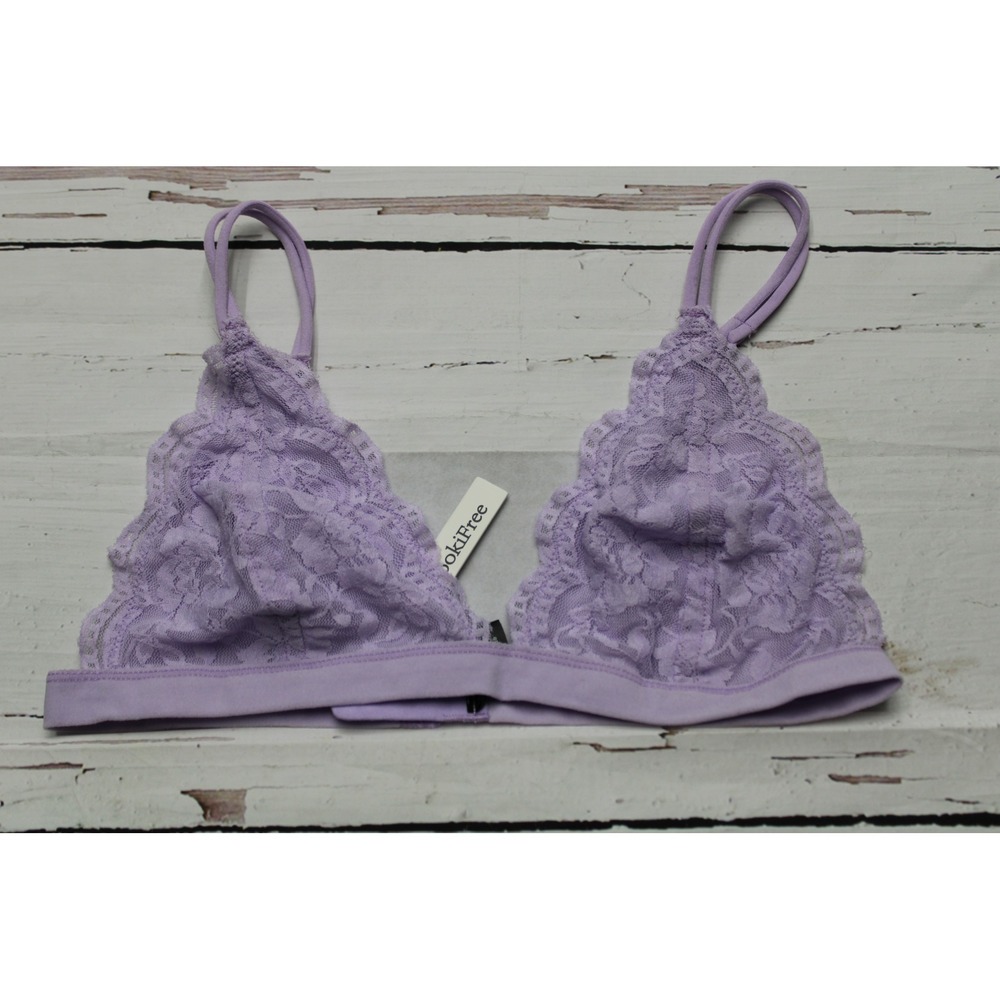 MookiFree Lavender Purple Floral Lace Bralette Triangle Bra Adjustable Straps L